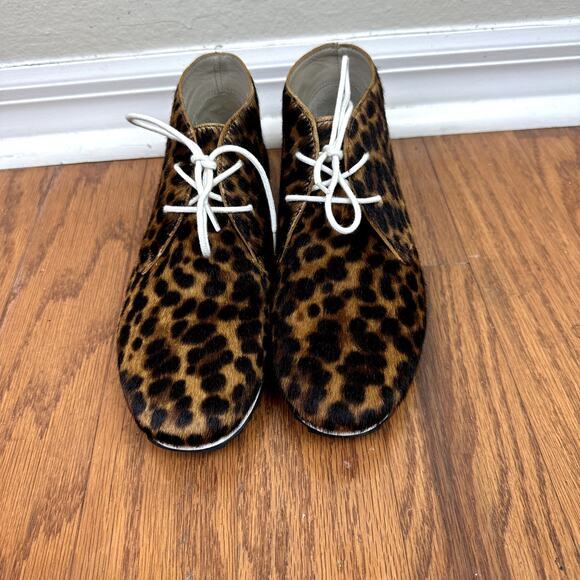 Boden Womens EU 36 US 5.5 Leopard Lace Up Boots Calf Hair Ashbourne - Picture 2 of 5
